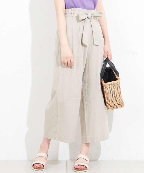 natural couture(ナチュラルクチュール)の「フレンチリネンリボンベルトパンツ(その他パンツ・レディース・ベージュ/ネイビー/ピンク/イエロー/ストライプ・FREE)」の2枚目の写真