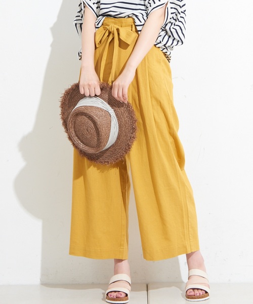 natural couture(ナチュラルクチュール)の「フレンチリネンリボンベルトパンツ(その他パンツ・レディース・ベージュ/ネイビー/ピンク/イエロー/ストライプ・FREE)」の3枚目の写真