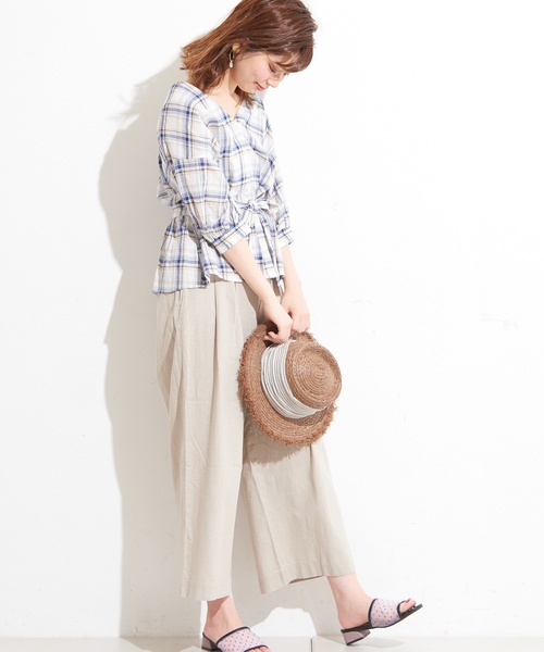 natural couture(ナチュラルクチュール)の「フレンチリネンリボンベルトパンツ(その他パンツ・レディース・ベージュ/ネイビー/ピンク/イエロー/ストライプ・FREE)」の11枚目の写真