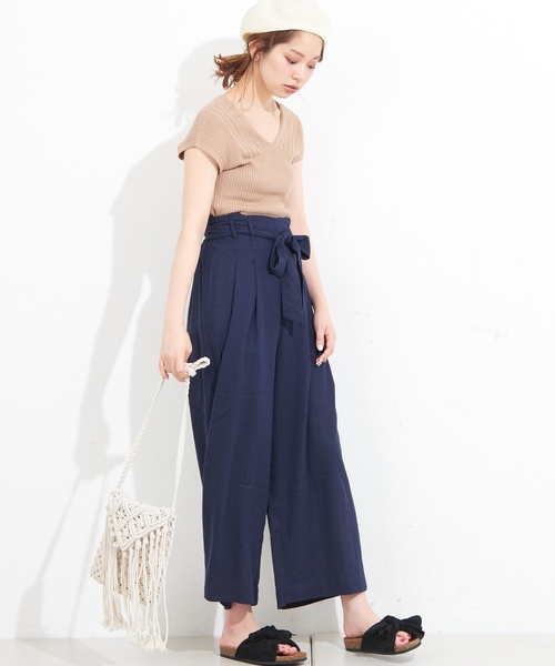 natural couture(ナチュラルクチュール)の「フレンチリネンリボンベルトパンツ(その他パンツ・レディース・ベージュ/ネイビー/ピンク/イエロー/ストライプ・FREE)」の19枚目の写真