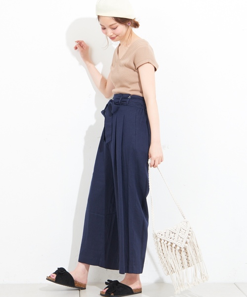 natural couture(ナチュラルクチュール)の「フレンチリネンリボンベルトパンツ(その他パンツ・レディース・ベージュ/ネイビー/ピンク/イエロー/ストライプ・FREE)」の22枚目の写真