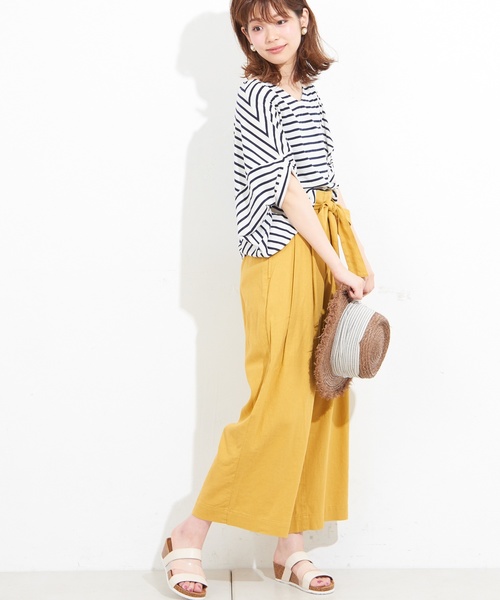 natural couture(ナチュラルクチュール)の「フレンチリネンリボンベルトパンツ(その他パンツ・レディース・ベージュ/ネイビー/ピンク/イエロー/ストライプ・FREE)」の14枚目の写真