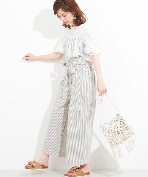 natural couture(ナチュラルクチュール)の「フレンチリネンリボンベルトパンツ(その他パンツ・レディース・ベージュ/ネイビー/ピンク/イエロー/ストライプ・FREE)」の9枚目の写真