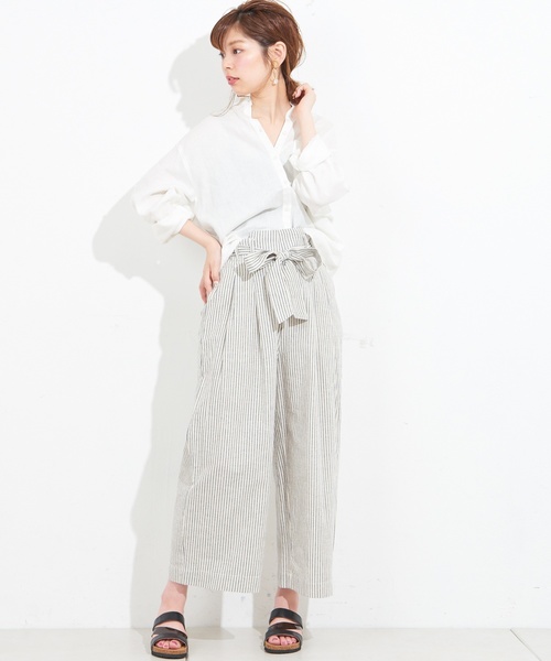 natural couture(ナチュラルクチュール)の「フレンチリネンリボンベルトパンツ(その他パンツ・レディース・ベージュ/ネイビー/ピンク/イエロー/ストライプ・FREE)」の12枚目の写真