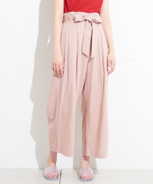 natural couture(ナチュラルクチュール)の「フレンチリネンリボンベルトパンツ(その他パンツ・レディース・ベージュ/ネイビー/ピンク/イエロー/ストライプ・FREE)」の7枚目の写真