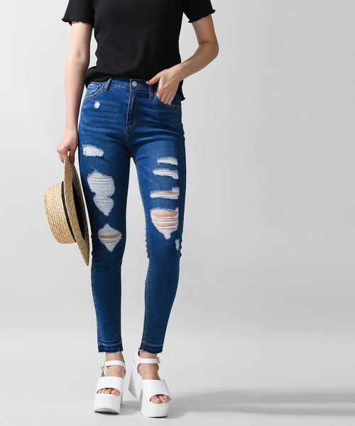 WEGO（ウィゴー）の「WEGO/スーパーフィットクラッシュスキニーパンツ（デニムパンツ・レディース・インディゴブルー・MEDIUM/LARGE）」の5枚目の写真