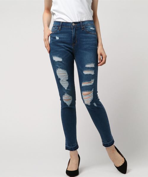 WEGO（ウィゴー）の「WEGO/スーパーフィットクラッシュスキニーパンツ（デニムパンツ・レディース・インディゴブルー・MEDIUM/LARGE）」の7枚目の写真