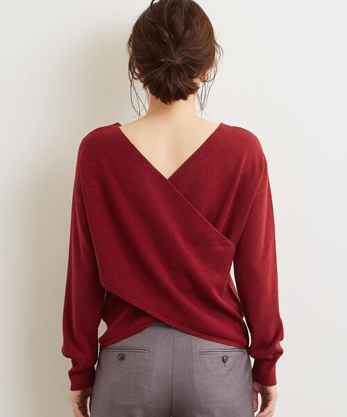 green label relaxing（グリーンレーベルリラクシング）の「KFC バッククロス ニット ◆（ニット/セーター・レディース・ダークグリーン/ベージュ/レッド・FREE）」の9枚目の写真