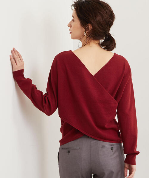 green label relaxing（グリーンレーベルリラクシング）の「KFC バッククロス ニット ◆（ニット/セーター・レディース・ダークグリーン/ベージュ/レッド・FREE）」の7枚目の写真