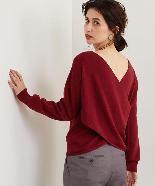 green label relaxing（グリーンレーベルリラクシング）の「KFC バッククロス ニット ◆（ニット/セーター・レディース・ダークグリーン/ベージュ/レッド・FREE）」の10枚目の写真