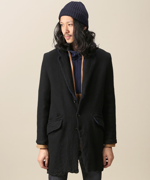 MIDWEST（ミッドウエスト）の「DISCOVERED×MIDWEST別注 縮絨ロングジャケット（ステンカラーコート・メンズ・ブラック・1/2/3）」の9枚目の写真