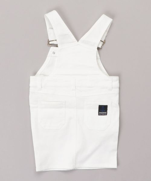 RUGGEDWORKS（ラゲッドワークス）の「キッズストレッチ デニム無地 ヒザ丈ジャンスカ（サロペット/オーバーオール・キッズ・ホワイト/Navy・90cm/110cm/130cm/140cm/100cm/120cm）」の3枚目の写真