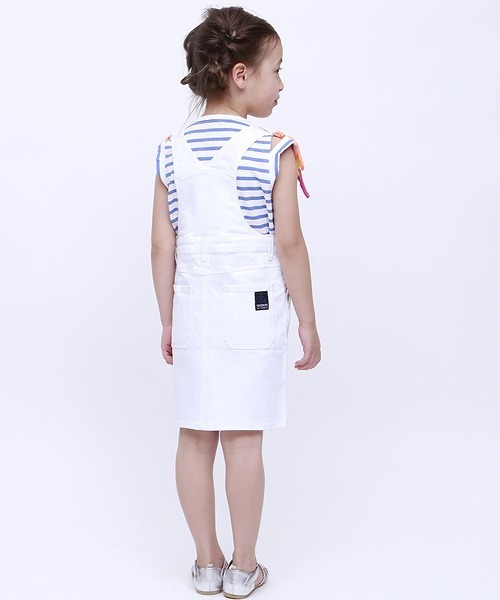 RUGGEDWORKS（ラゲッドワークス）の「キッズストレッチ デニム無地 ヒザ丈ジャンスカ（サロペット/オーバーオール・キッズ・ホワイト/Navy・90cm/110cm/130cm/140cm/100cm/120cm）」の4枚目の写真