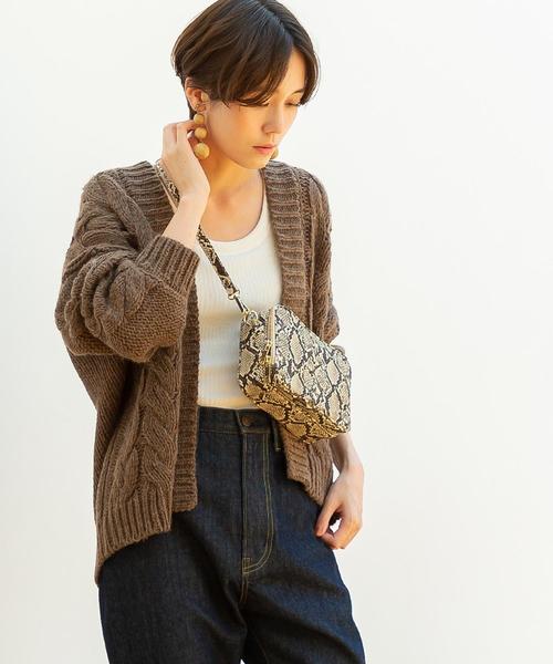 coen（コーエン）の「【WEB限定】ローゲージケーブル編みカーディガン（カーディガン/ボレロ・レディース・オフホワイト/ブラウン・FREE）」の5枚目の写真