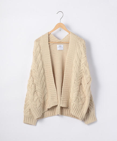coen（コーエン）の「【WEB限定】ローゲージケーブル編みカーディガン（カーディガン/ボレロ・レディース・オフホワイト/ブラウン・FREE）」の12枚目の写真