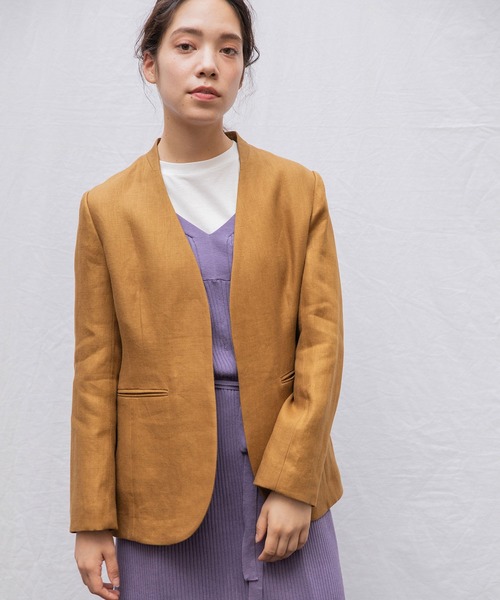 Liyoca リネン ノーカラージャケット 日本製 Liyoca ジャケット ノーカラージャケット 「Liyoca」リネン