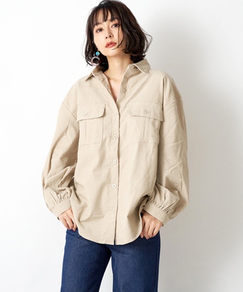 STYLEBLOCK(スタイルブロック)の「コーデュロイ後ろリングドットボタンタック入りオーバーサイズシャツ(シャツ/ブラウス・レディース・ブラック/ブラウン/アイボリー/パープル系その他・M)」の2枚目の写真