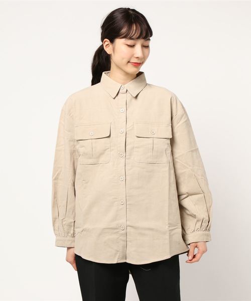 STYLEBLOCK(スタイルブロック)の「コーデュロイ後ろリングドットボタンタック入りオーバーサイズシャツ(シャツ/ブラウス・レディース・ブラック/ブラウン/アイボリー/パープル系その他・M)」の10枚目の写真
