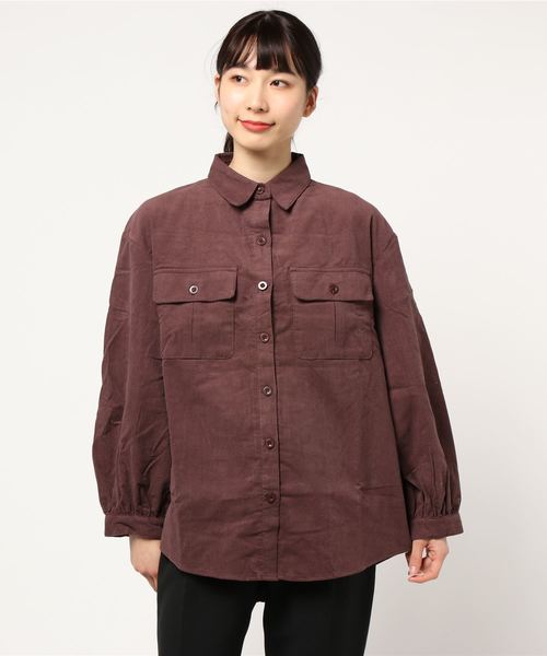 STYLEBLOCK(スタイルブロック)の「コーデュロイ後ろリングドットボタンタック入りオーバーサイズシャツ(シャツ/ブラウス・レディース・ブラック/ブラウン/アイボリー/パープル系その他・M)」の9枚目の写真