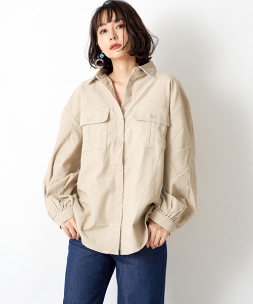 STYLEBLOCK(スタイルブロック)の「コーデュロイ後ろリングドットボタンタック入りオーバーサイズシャツ(シャツ/ブラウス・レディース・ブラック/ブラウン/アイボリー/パープル系その他・M)」の11枚目の写真
