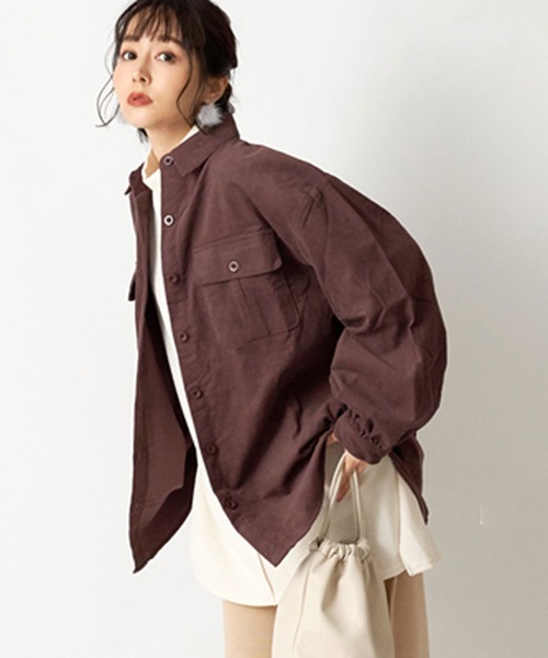 STYLEBLOCK(スタイルブロック)の「コーデュロイ後ろリングドットボタンタック入りオーバーサイズシャツ(シャツ/ブラウス・レディース・ブラック/ブラウン/アイボリー/パープル系その他・M)」の12枚目の写真