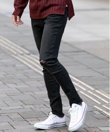 JILL BLAZE | 10オンス ストレッチデニム / ダメージ キャロット スキニー デニム パンツ(デニムパンツ)