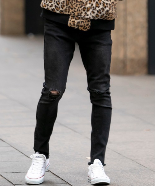 JILL BLAZE（ジルブレイズ）の「10オンス ストレッチデニム / ダメージ キャロット スキニー デニム パンツ（デニムパンツ・メンズ・ブラック/インディゴブルー/ライトインディゴブルー・M/L/LL）」の12枚目の写真