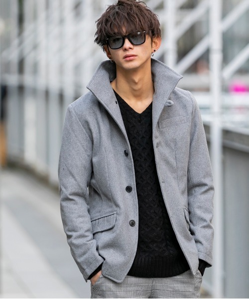 Beno（ビーノ）の「ライトメルトン / イタリアンカラー スタイリッシュ コンパクト ジャケット（テーラードジャケット・メンズ・チャコールグレー/ライトグレー/ブラック/ネイビー/キャメル・LL/M/L）」の4枚目の写真