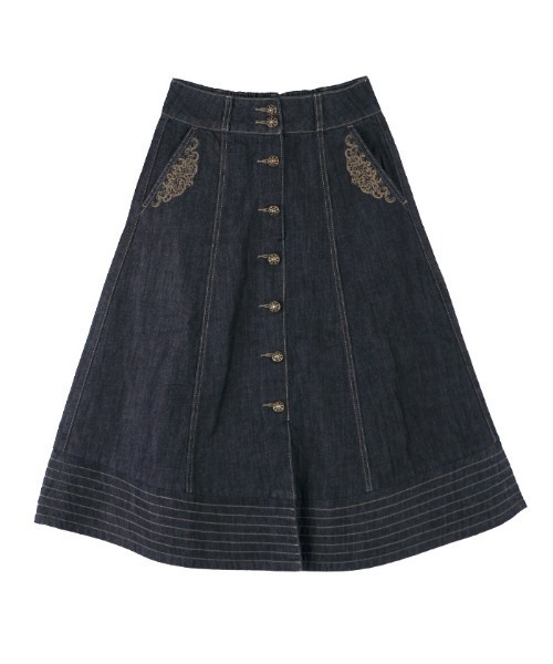 axes femme（アクシーズファム）の「前ボタントラペーズスカート（スカート・レディース・ブラック/インディゴブルー/ワンウォッシュ・MEDIUM）」の2枚目の写真