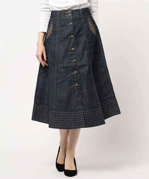 axes femme（アクシーズファム）の「前ボタントラペーズスカート（スカート・レディース・ブラック/インディゴブルー/ワンウォッシュ・MEDIUM）」の7枚目の写真