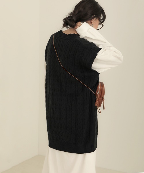 Bab（バブ）の「【WEB限定】前開きロングニットベスト（ベスト・レディース・ブラウン/ブラック/アイボリー・FREE）」の16枚目の写真