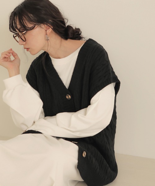 Bab（バブ）の「【WEB限定】前開きロングニットベスト（ベスト・レディース・ブラウン/ブラック/アイボリー・FREE）」の20枚目の写真