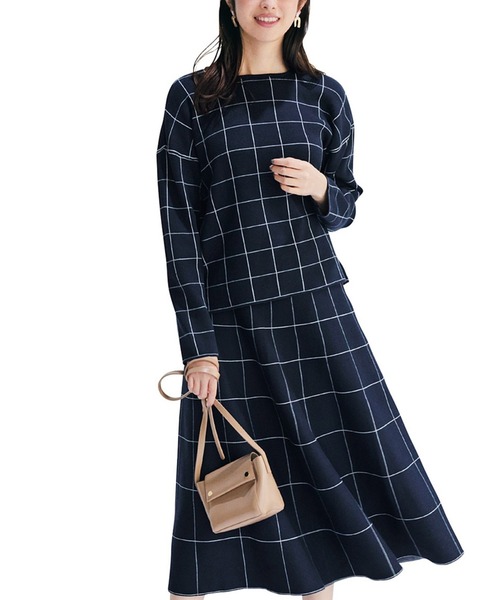 ｉｅｄｉｔ ウインドウペンチェック柄のニットセットアップ ネイビー セットアップ Iedit イディット のファッション通販 Zozotown