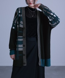 『アシメチェック柄ニットカーディガン』