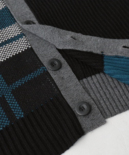 kOhAKU（コハク）の「『アシメチェック柄ニットカーディガン』（カーディガン/ボレロ・レディース・ブラック・1/2）」の5枚目の写真