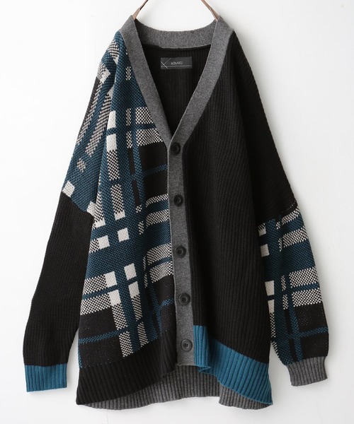 kOhAKU（コハク）の「『アシメチェック柄ニットカーディガン