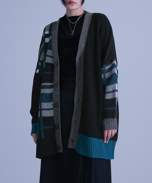 kOhAKU（コハク）の「『アシメチェック柄ニットカーディガン』（カーディガン/ボレロ・レディース・ブラック・1/2）」の12枚目の写真