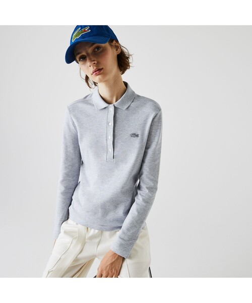 LACOSTE（ラコステ）の「ストレッチポロシャツ（長袖）（ポロシャツ・レディース・ホワイト/ブラック/ダークグリーン/ネイビー/グレー/レッド/ワインレッド/ライトピンク/ロイヤルブルー/グリーン/ワイン/オフホワイト/ライトブルー/ボルドー/ピンク・40/38/36/34）」の4枚目の写真