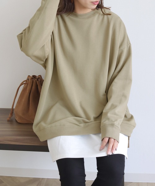 HER CLOSET(ハークローゼット)の「【HERCLOSET】ミニ裏毛ドロストビッグシルエットスウェット(スウェット・レディース・ブラック/ライトカーキ/ライトパープル/ライトイエロー/ライトベージュ/グレイッシュブルー・M)」の3枚目の写真