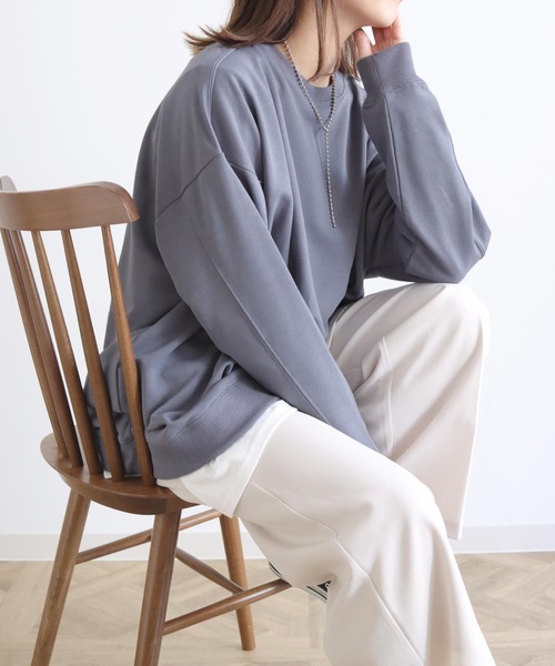 HER CLOSET(ハークローゼット)の「【HERCLOSET】ミニ裏毛ドロストビッグシルエットスウェット(スウェット・レディース・ブラック/ライトカーキ/ライトパープル/ライトイエロー/ライトベージュ/グレイッシュブルー・M)」の4枚目の写真