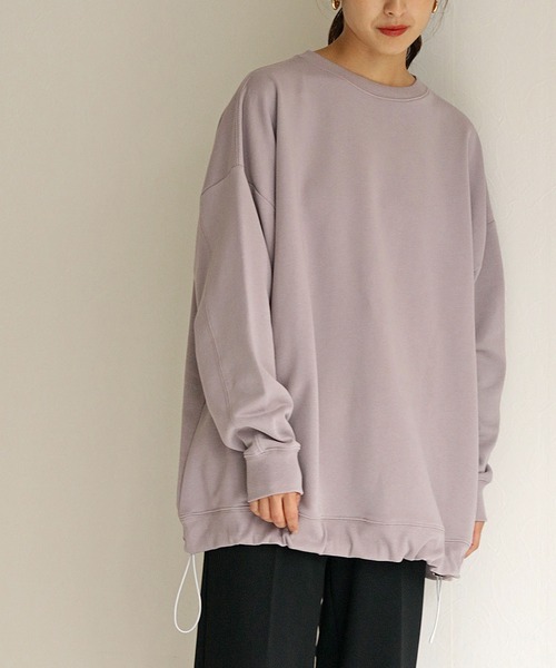 HER CLOSET(ハークローゼット)の「【HERCLOSET】ミニ裏毛ドロストビッグシルエットスウェット(スウェット・レディース・ブラック/ライトカーキ/ライトパープル/ライトイエロー/ライトベージュ/グレイッシュブルー・M)」の13枚目の写真