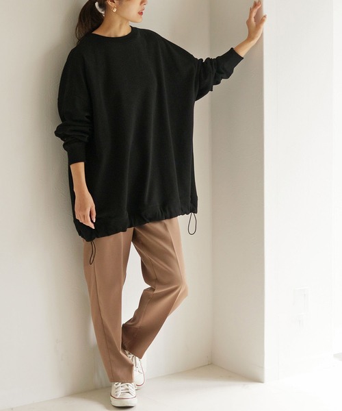 HER CLOSET(ハークローゼット)の「【HERCLOSET】ミニ裏毛ドロストビッグシルエットスウェット(スウェット・レディース・ブラック/ライトカーキ/ライトパープル/ライトイエロー/ライトベージュ/グレイッシュブルー・M)」の11枚目の写真