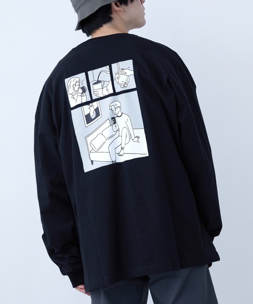 Spoc Store スポックストア の Spoc Store シティポップ ルーティンイラスト バックプリントロンｔ Tシャツ カットソー Wear