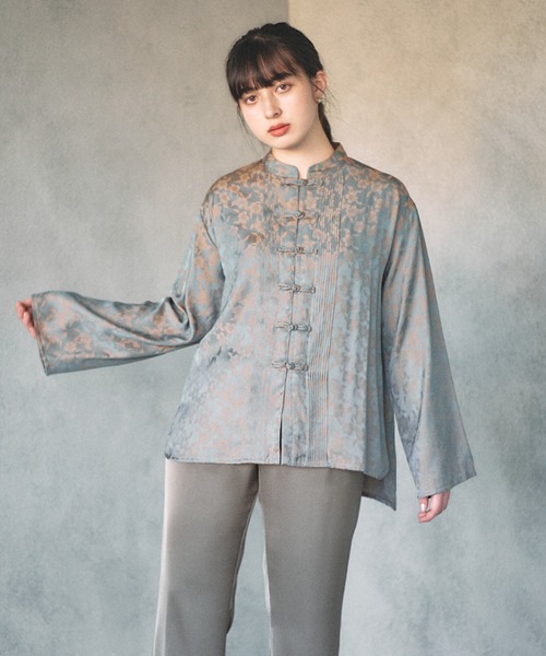 ♦com com♦チャイナ✵フレア❇シャツブラウス❇ジャケット▼AD2022▲ チャイナ服 優雅な立ち襟チャイナドレス上下セット セットアップ
