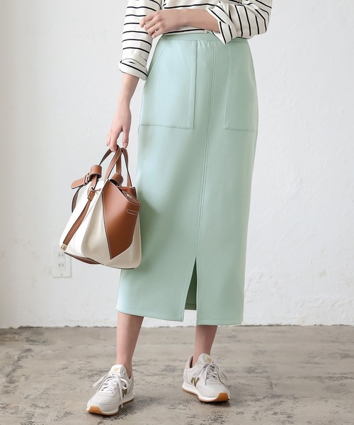 KOBE LETTUCE（コウベレタス）の「ダンボールナロースカート（スカート・レディース・イエロー/ホワイト系その他/ブルー系その他/ライトピンク/グレイッシュベージュ/ブラック/ブラウン系その他/グリーン系その他/ローズ/ホワイト/ライラック/オレンジ系/グリーン系/ライトグレー/ブルー/グリーン系1/プラム・FREE/M/L）」の9枚目の写真