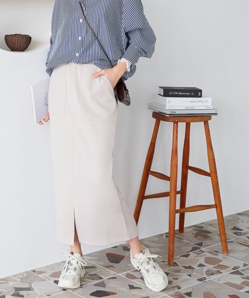 KOBE LETTUCE（コウベレタス）の「ダンボールナロースカート（スカート・レディース・イエロー/ホワイト系その他/ブルー系その他/ライトピンク/グレイッシュベージュ/ブラック/ブラウン系その他/グリーン系その他/ローズ/ホワイト/ライラック/オレンジ系/グリーン系/ライトグレー/ブルー/グリーン系1/プラム・FREE/M/L）」の3枚目の写真