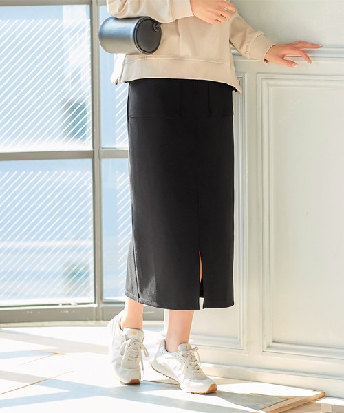 KOBE LETTUCE（コウベレタス）の「ダンボールナロースカート（スカート・レディース・イエロー/ホワイト系その他/ブルー系その他/ライトピンク/グレイッシュベージュ/ブラック/ブラウン系その他/グリーン系その他/ローズ/ホワイト/ライラック/オレンジ系/グリーン系/ライトグレー/ブルー/グリーン系1/プラム・FREE/M/L）」の4枚目の写真