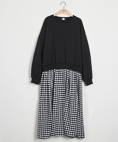 mayblue(メイブルー)の「MAYBLUE ギンガムチェックドッキングワンピース(ワンピース・レディース・ブラック・FREE)」の8枚目の写真