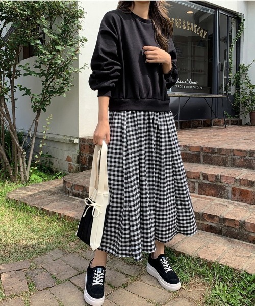mayblue(メイブルー)の「MAYBLUE ギンガムチェックドッキングワンピース(ワンピース・レディース・ブラック・FREE)」の13枚目の写真