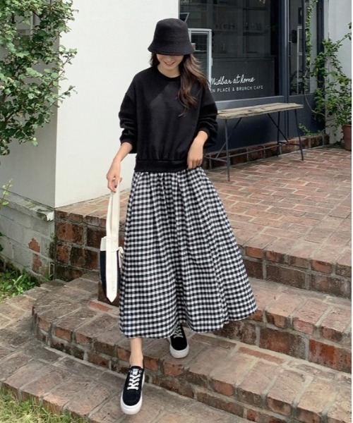 mayblue(メイブルー)の「MAYBLUE ギンガムチェックドッキングワンピース(ワンピース・レディース・ブラック・FREE)」の7枚目の写真